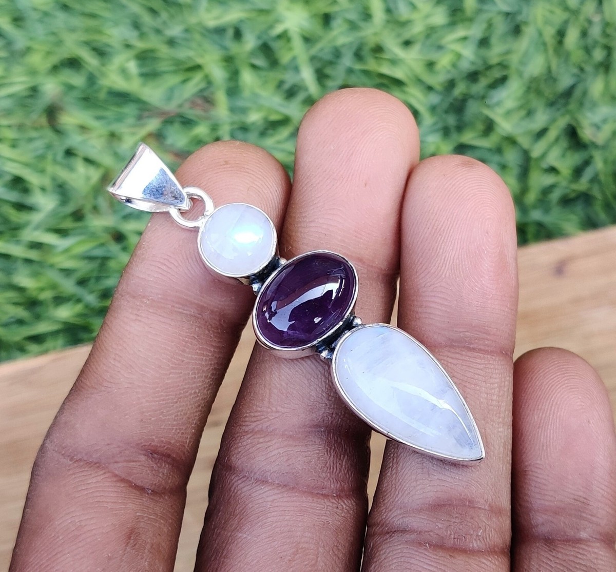 Amethyst Moonstone Pendant 925 Sterling Silver Gift Pendent