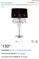 OK LIGHTING OK-5111T Crystal Drop Table Lamp, 17" x 17" x 27.5