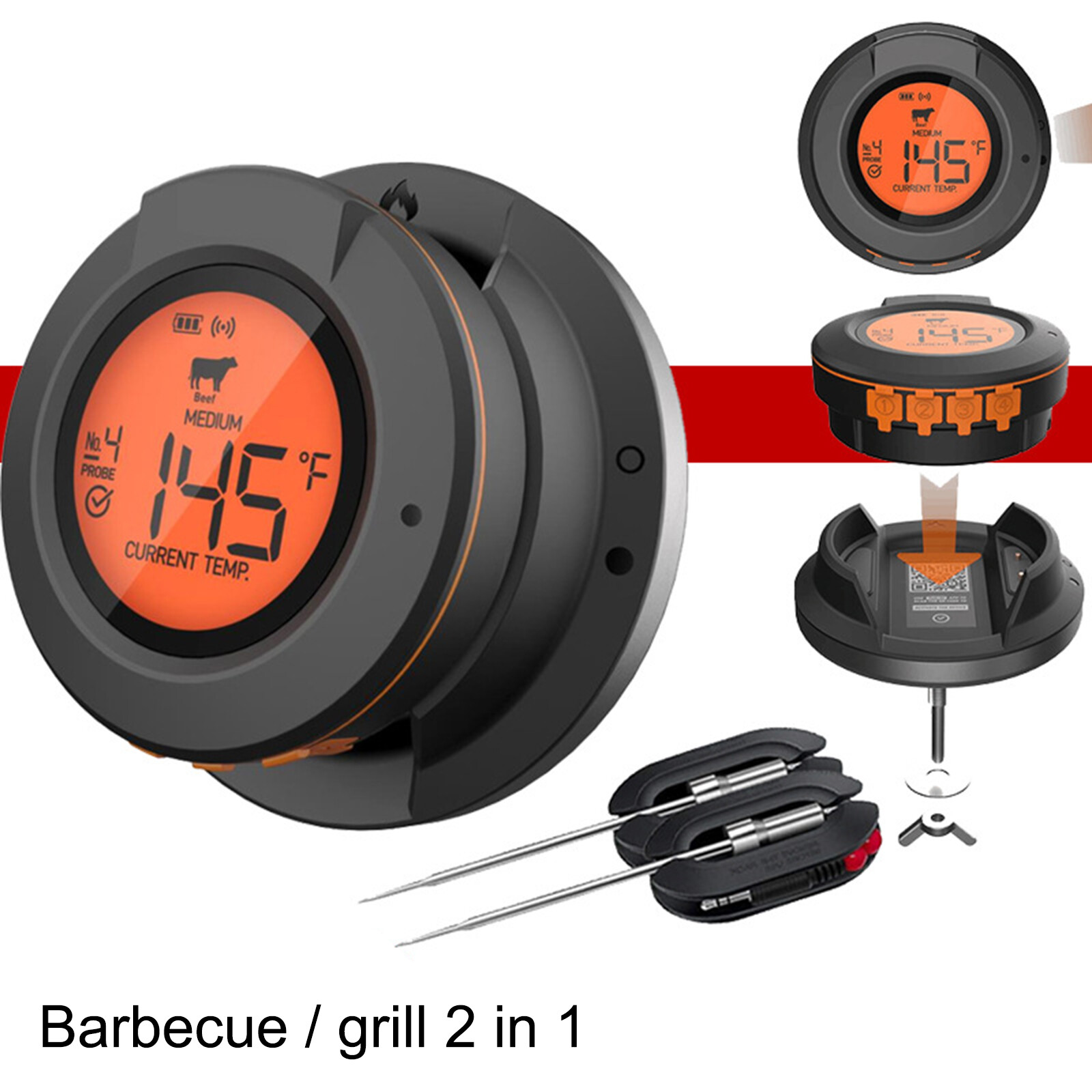 Wireless Meat Thermometer 2-IN-1 Bluetooth 98ft Free APP Grill BBQ Cooking Set-image