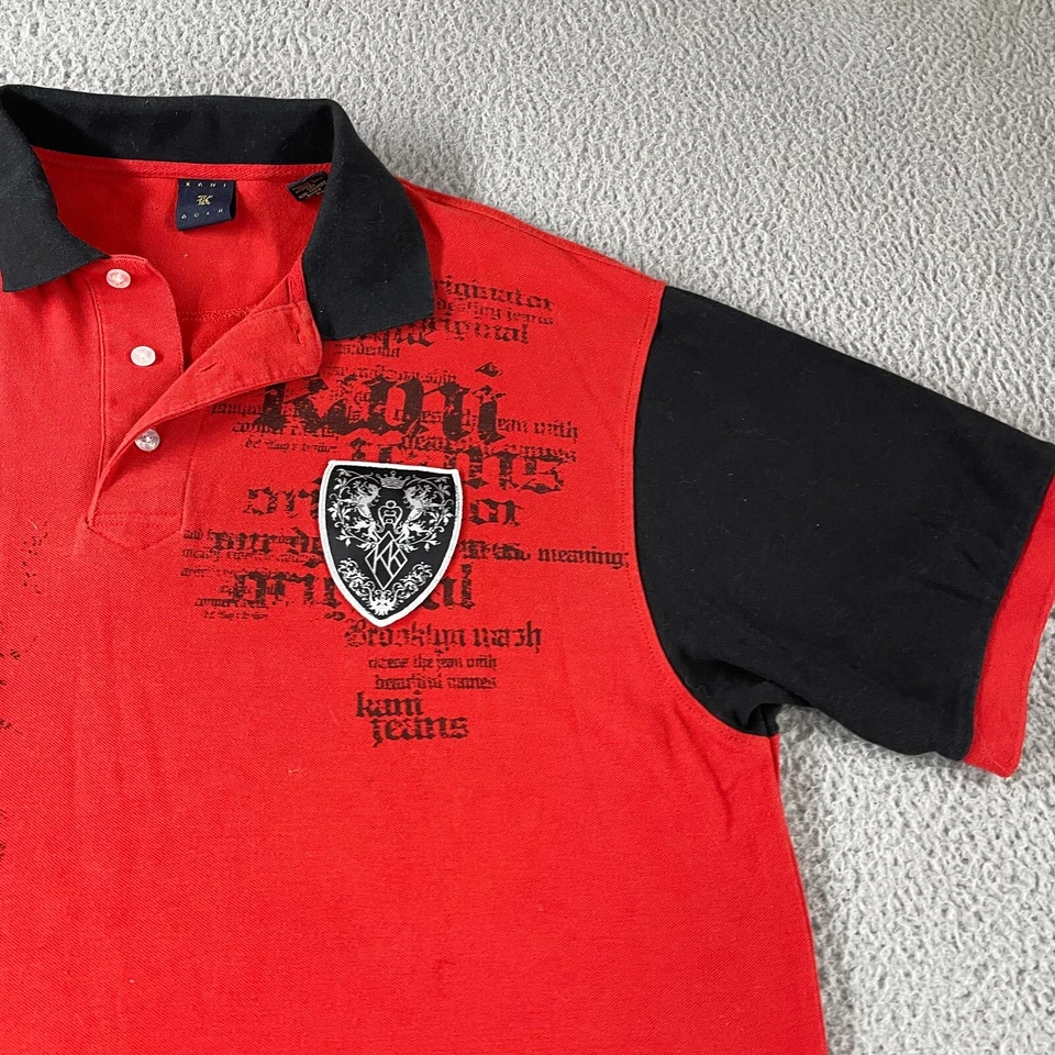 Polo Vintage Kani Dorado Para Hombre Rojo Bordado Retro Talla 2X SS Y2k Foto 3 de 4