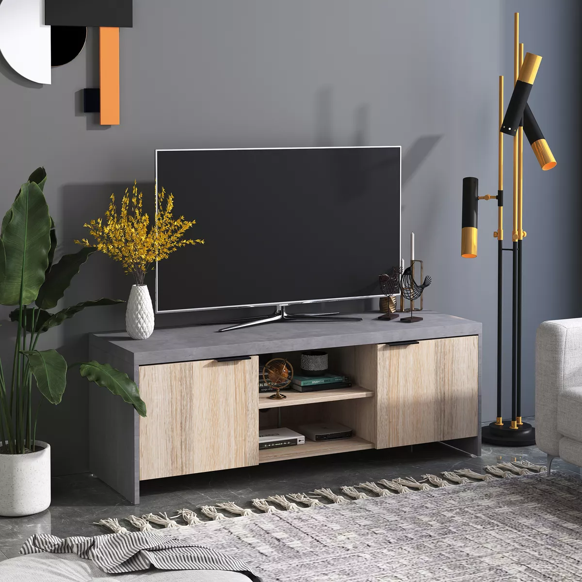 Modern TV Cabinet Stand Unit Wooden Media Storage Space Shelves W/ Doors  Drawer 5055974883017