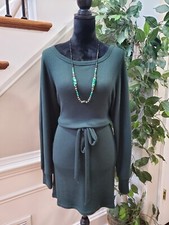 Revamped Women's Green Polyester Round Neck Long Sleeve Knee Length Dress Medium