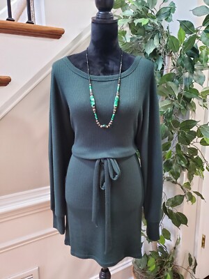 flowy knee length summer dresses Olive Green Warm Cotton Waffle Knee Length Shift Dress 48