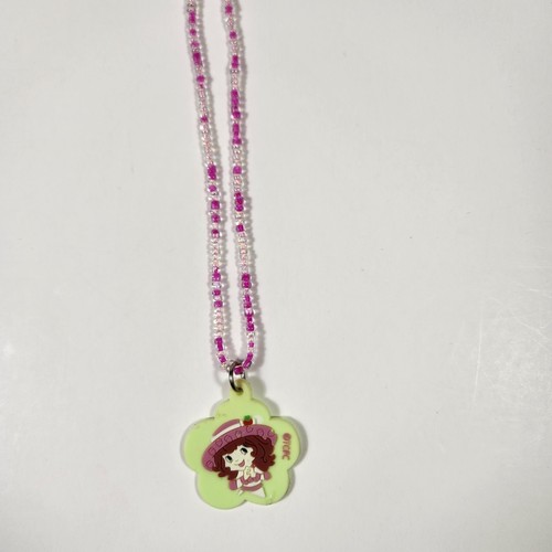 Vintage Strawberry Shortcake Pendant Necklace Mini Pink Clear Beaded Y2K
