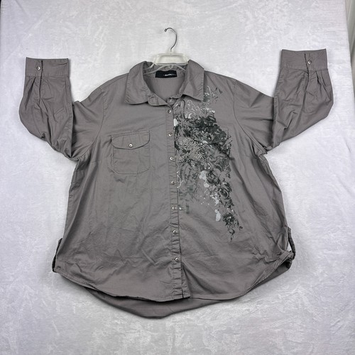 Denim 24/7 Shirt Top Womens NO SIZE TAG Button Up Long Sleeve/Hem Roll Tab - Picture 4 of 15