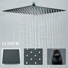Black Rainfall Shower Head High pressure 12 inch Square Rain Showerhead Sprayer