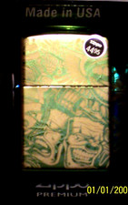 New Windproof Flame ZIPPO USA LIGHTER 48410 Skull 360 Tattoo Theme Teal Color