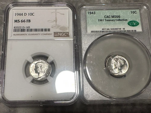 2 Mercury Dime ms 66 Lot 1943 cac 1944 D NGC