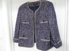 TALBOTS Tweed Open front Fringe detail Pockets Purple/beige Blazer 16