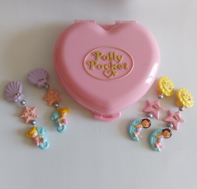 Vintage Polly Pocket Bluebird Ohrringe Prinzessin Muschel und Lulus Moonshine 1991