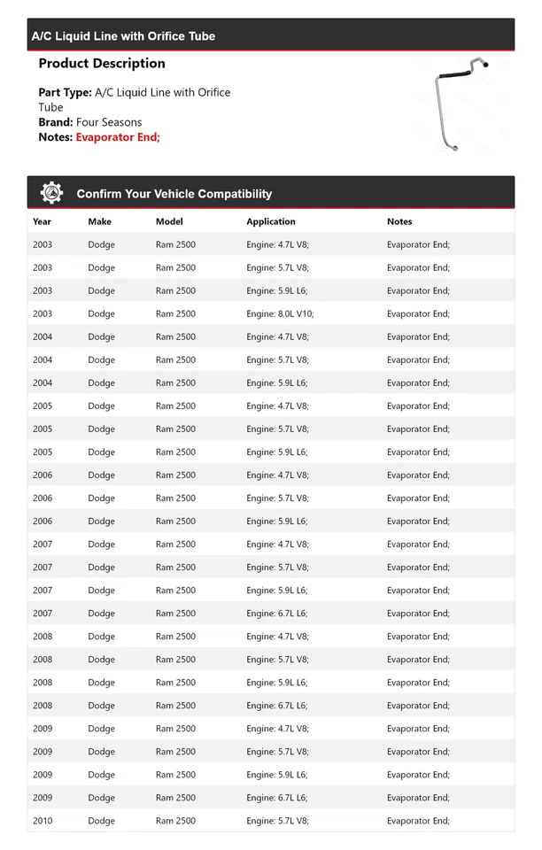 For 2003-2010 Dodge Ram 2500 A/C Liquid Line with Orifice Tube 4 Seasons 2004 - Image 2 of 4