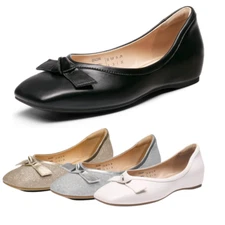 Women Ballet Flats Square Toe Low Wedge Heel Comfortable Slip On Flat Shoes