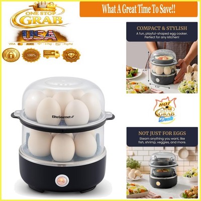 Easy Egg Cooker 14 Eggs Stainless Steel Heating Plate Auto Shut-Off Black