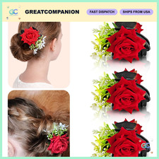 3 Pcs Red Rose Flower Hair Clips, Decorative Claw Clips for Women  Girls