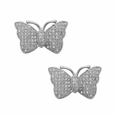 925 Solid Sterling Silver Large Cubic Zirconia Butterfly Studs Earrings - CZ...