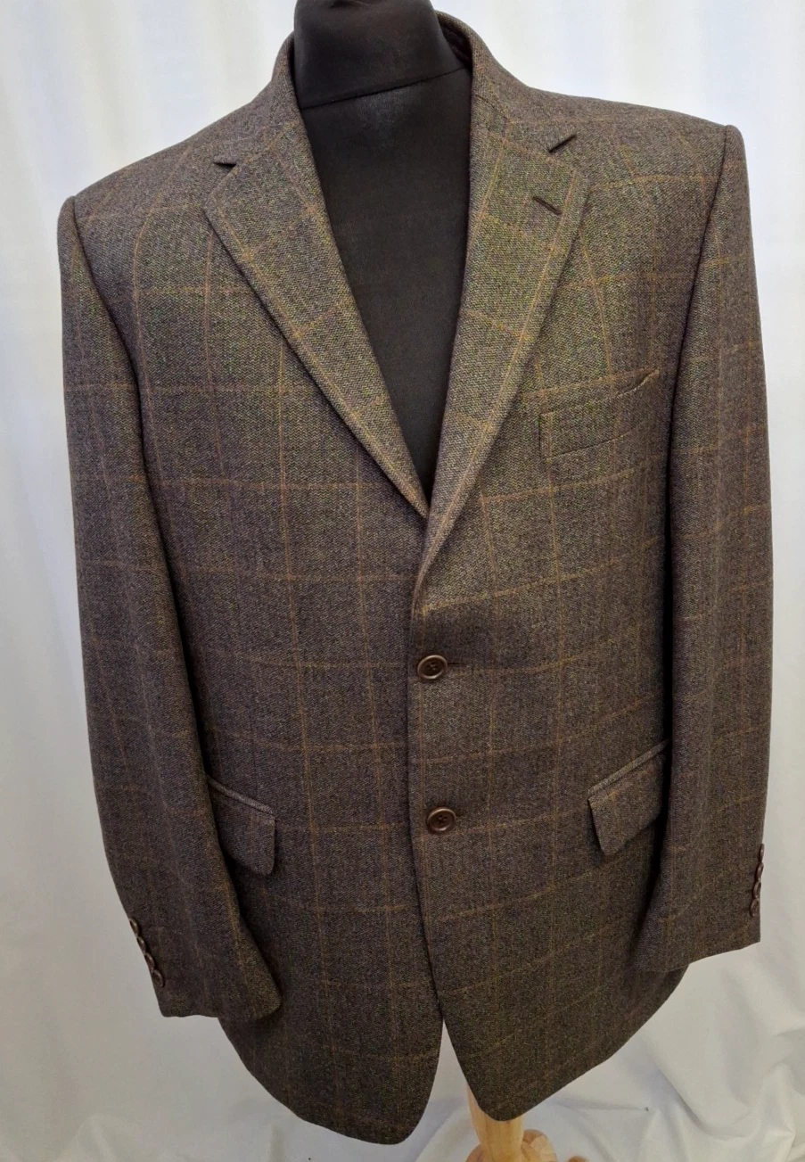 Marks & Spencer Collezione Check Blazer Jacket Wool Formal Dress Brown 42 A5454