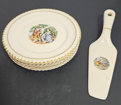 Harbor pottery George and Martha Washington 22Kt gold trim 6 Plates & Pie Server