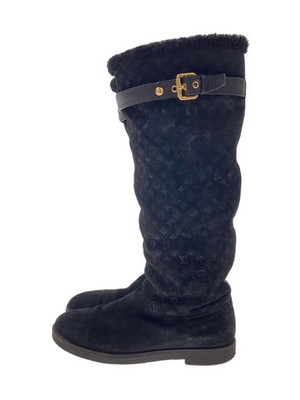 Louis Vuitton Long Sheepskin Boots 37.5 Blk Suede GSu85
