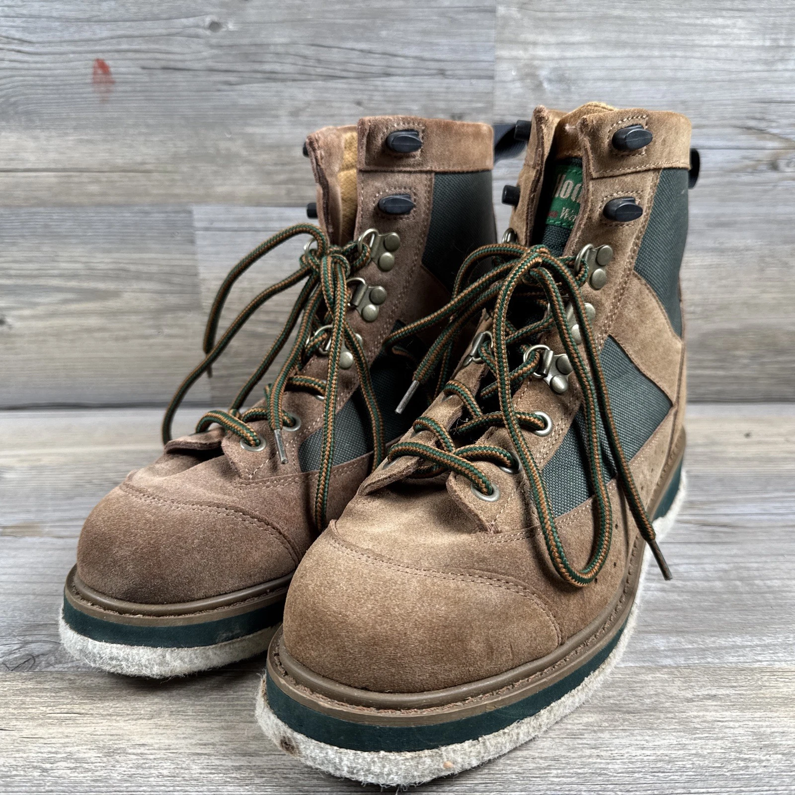 Hodgman Wadelite Fly Fishing Boots Size 7 Felt Sole Brown Suede/Green Canvas