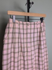 Cottage Core Pink Brown Plaid Highwaisted 1990s Pencil Skirt 100 Cotton