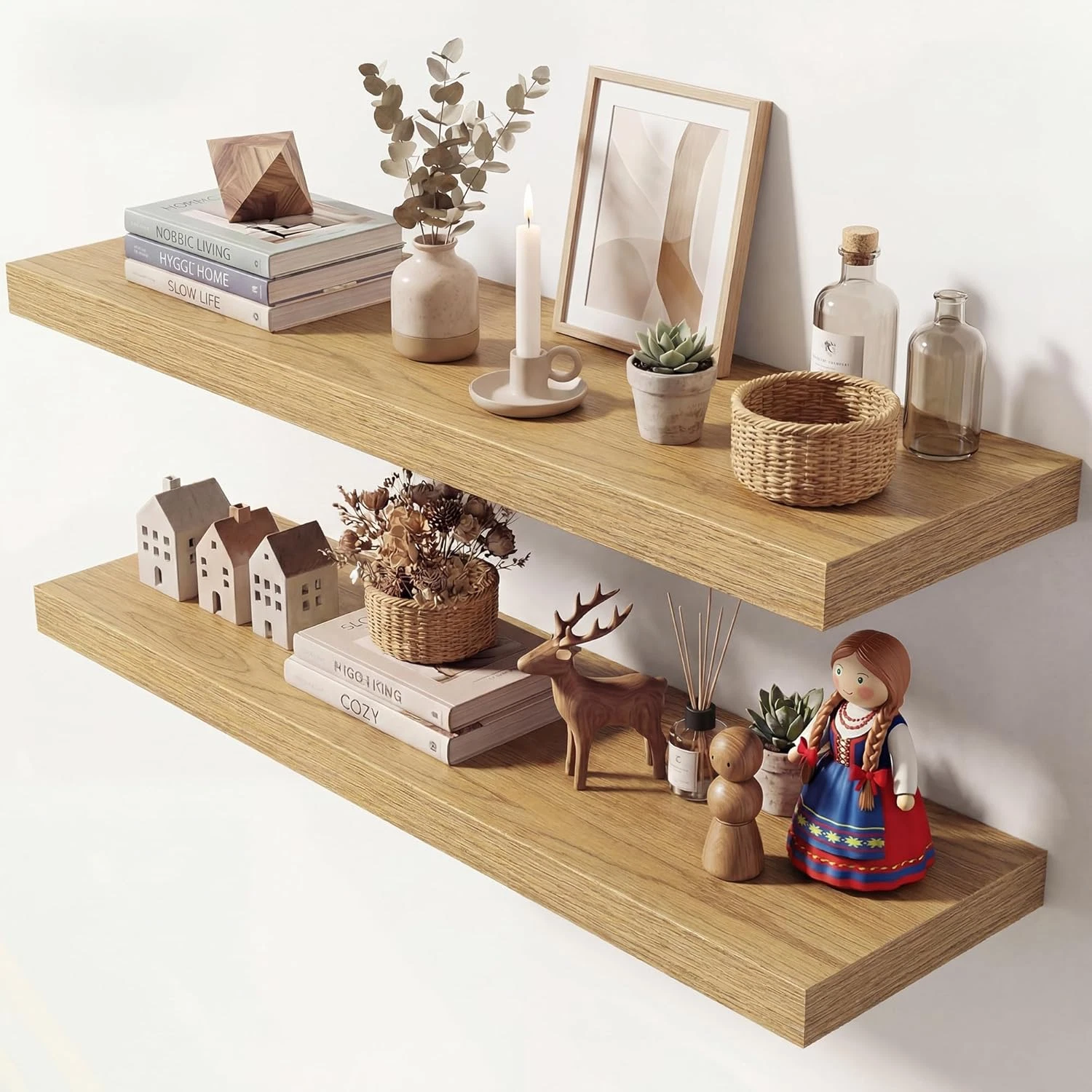 40" Oak Floating Shelves Set of 2 - Large Wall Storage for Any Room