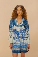 NWT Farm Rio Off-White Palm Tree Beach Mini Dress Size Large