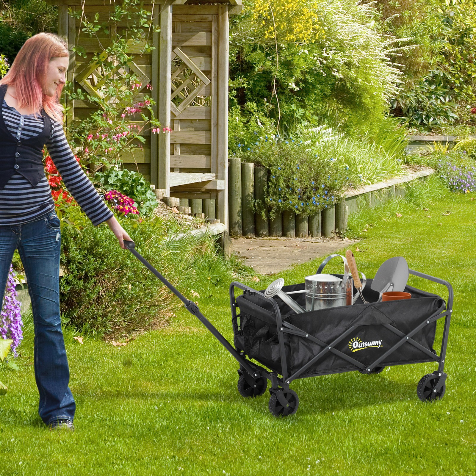 Outsunny 62L Festival Trolley, 120kg Heavy Duty Folding Trolley Cart - Black