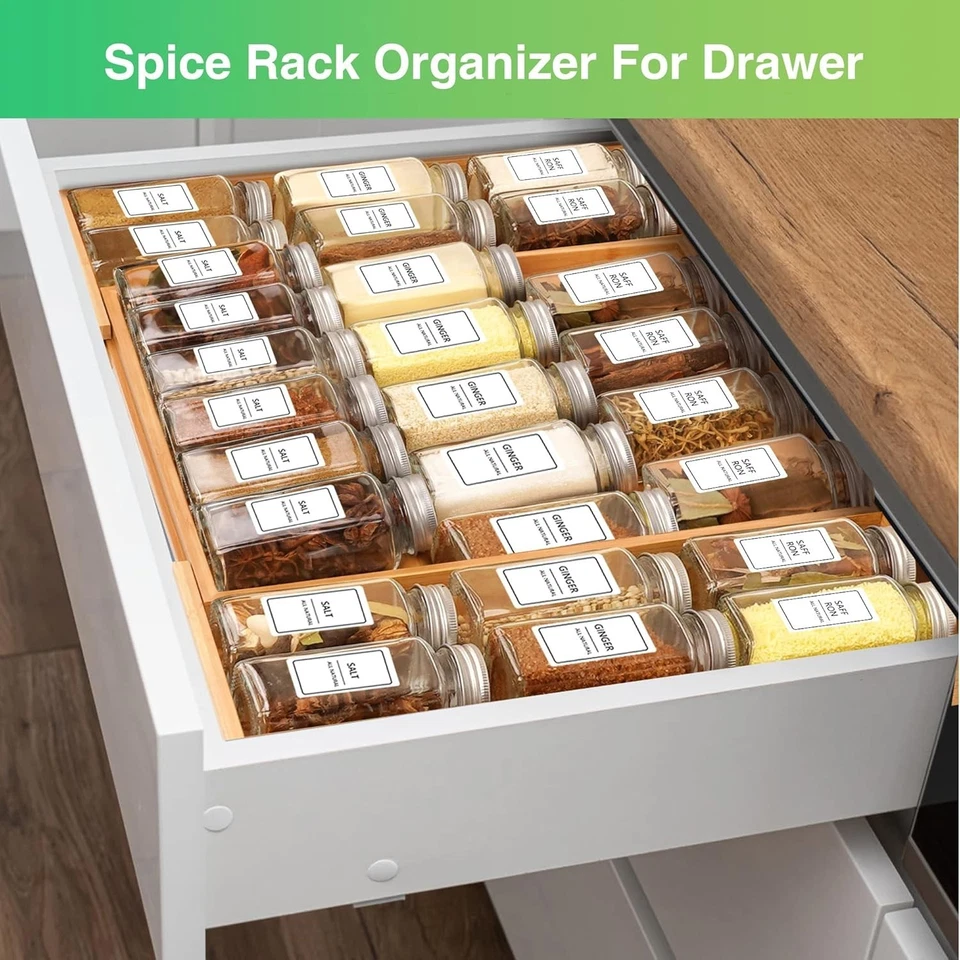 Organizador de cajones de especias de bambú expandible - Estante ajustable de 3 niveles para 30 frascos Foto 4 de 4