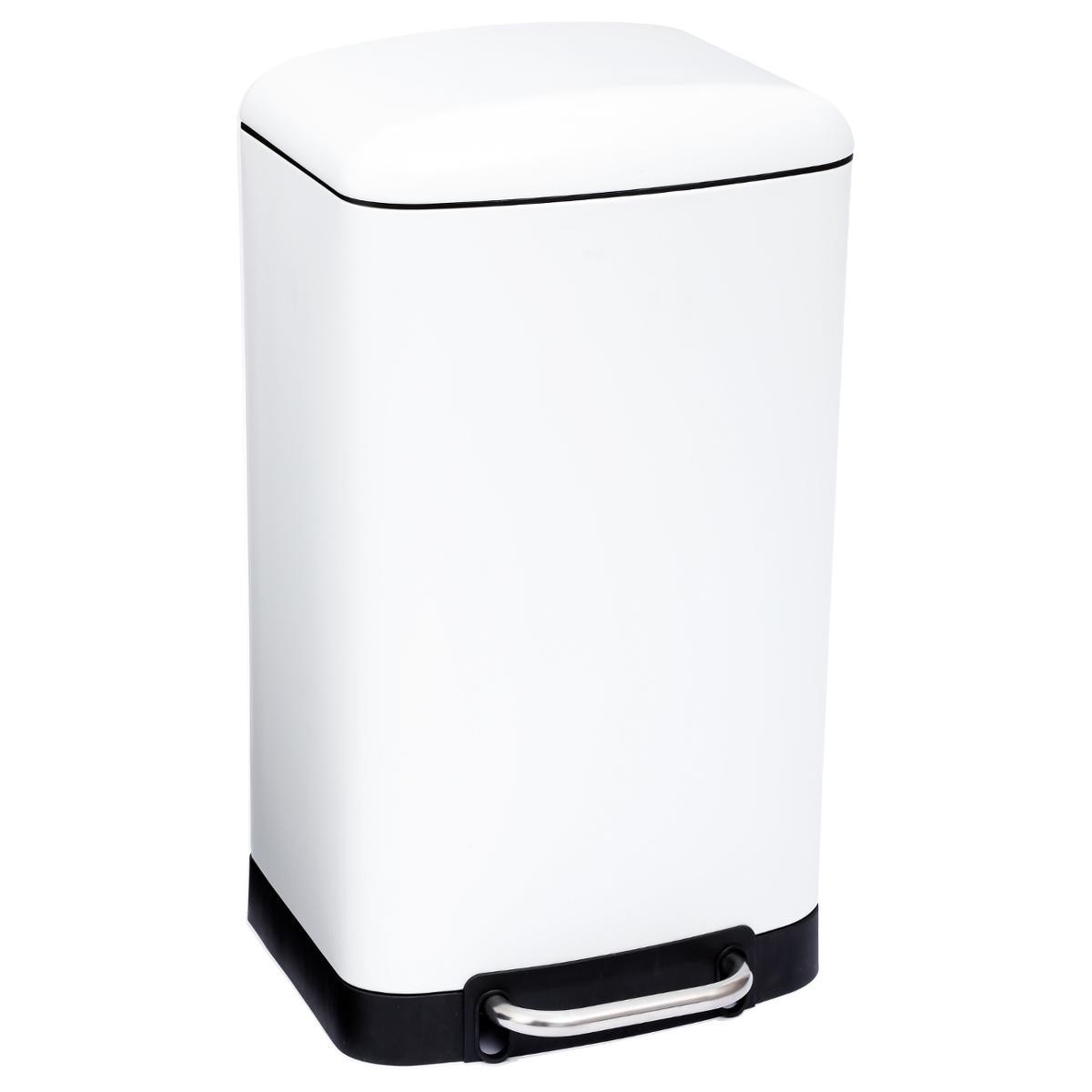 Poubelle métal silencieuse 30L blanc idéale pour cuisine familiale