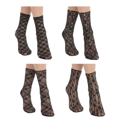 FdcZeyxior 4 Pairs Lace Socks, Fishnet Socks Ankle Sock Ruffle 10, Black
