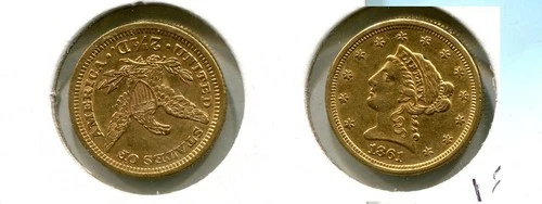 1861 P $2 1/2 LIBERTY HEAD GOLD TYPE COIN AU BU 6833T