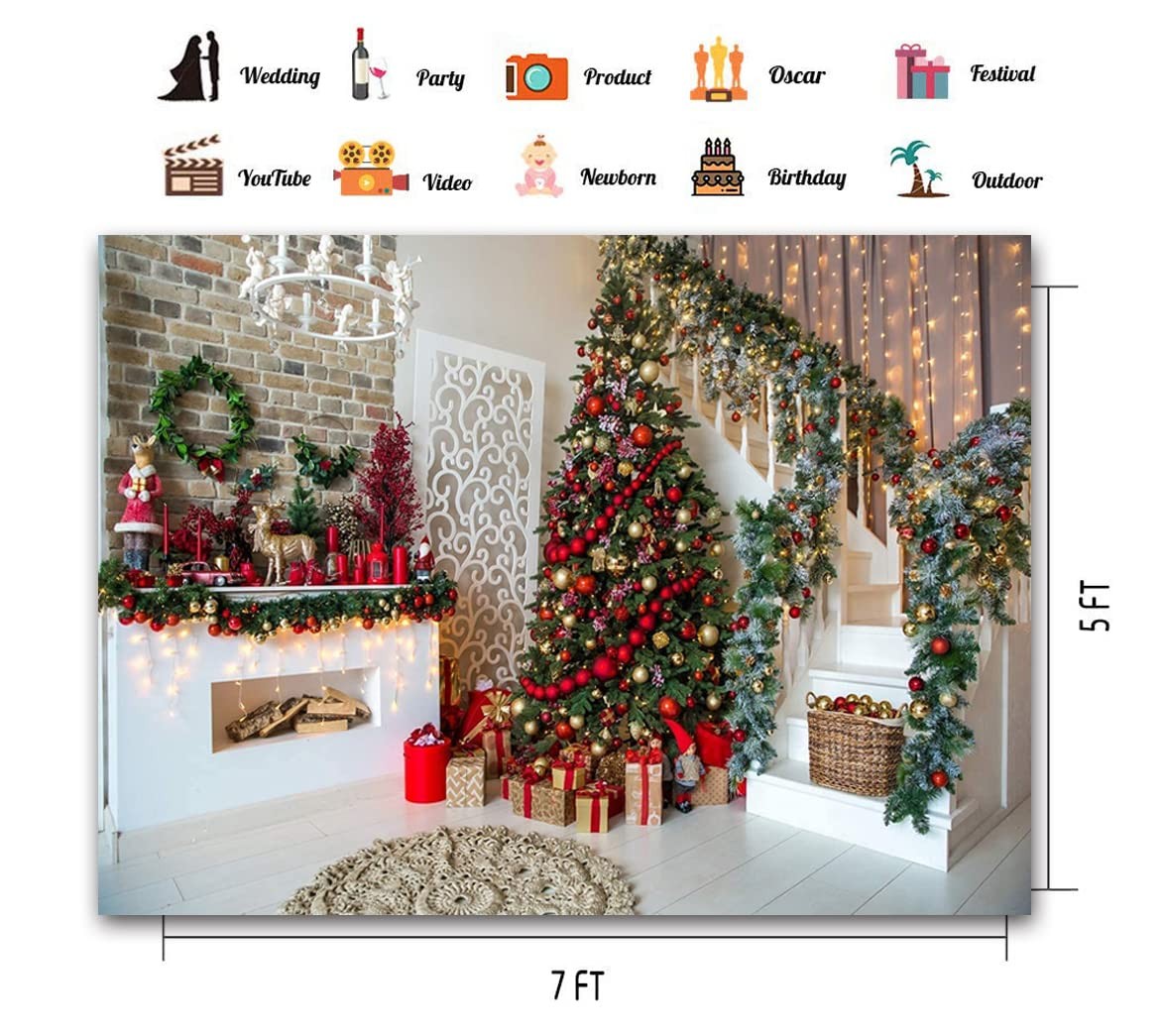 7x5FT Christmas Photography Backdrops Christmas Fireplace Decoration 7x5