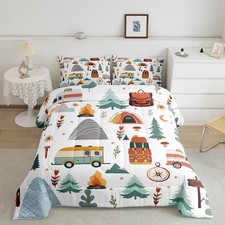 Happy Camping Comforter Set for Boys Girls Queen Size Outdoor Travel Bedding ...