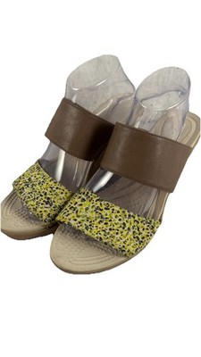 Crocs 202518 Dual Comfort Brown Yellow Speckled Wedge Slide Sandals Women s 10