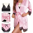 4 Pcs Woman Sleepwear Pajamas Set with Robe Sexy Lace Lingerie Bathrobe Silk