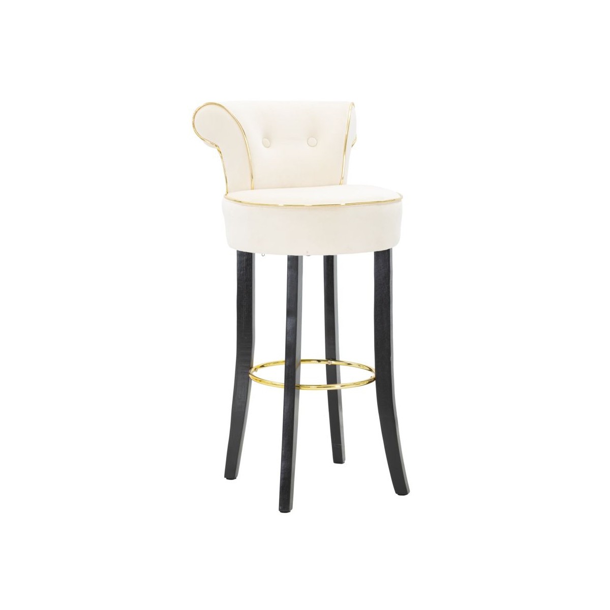 Tabouret de bar en velours crème Luxy 96cm assise stable et dos soutenu