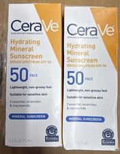 CeraVe Hydrating Mineral Face Sunscreen, SPF50, 2.5oz, Exp. 02-12/2027, 2PK