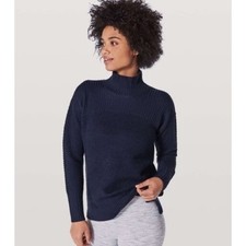 Sz 4 Lululemon Warm  Restore Mock Neck Sweater Navy Blue Merino Wool Knit Cozy