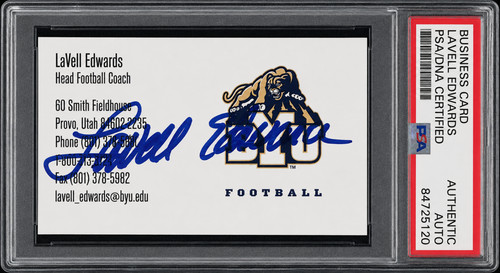 Signed LaVell Edwards Business Card Autographed BYU 1984 Champs & HOF Auto PSA