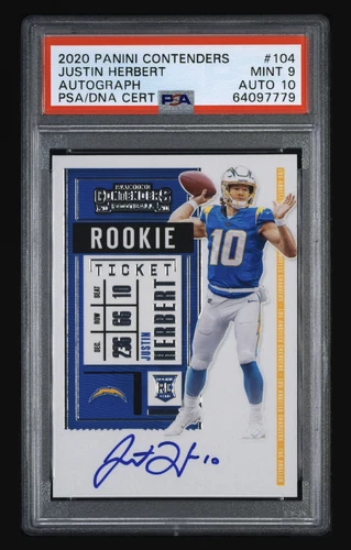 2020 CONTENDERS OPTIC ROOKIE JUSTIN HERBERT ON CARD AUTO GRADED PSA 9 AUTO 10