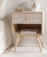 Mango Wood Bedside Table Vintage Rustic Nightstand Storage Drawer Handmade