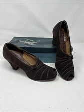 Vintage 1940s  Brown Suede Peep Toe  Shoes Selby sz 7.5 Need Sole Repair