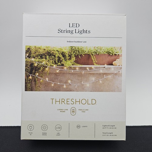 Threshold 100ct LED String Lights Warm White 21ft Indoor Outdoor White Wire