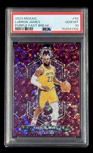 LeBron James 2023 Panini Mosaic Fast Break Purple Prizm #’d/50 PSA 10 GEM MINT