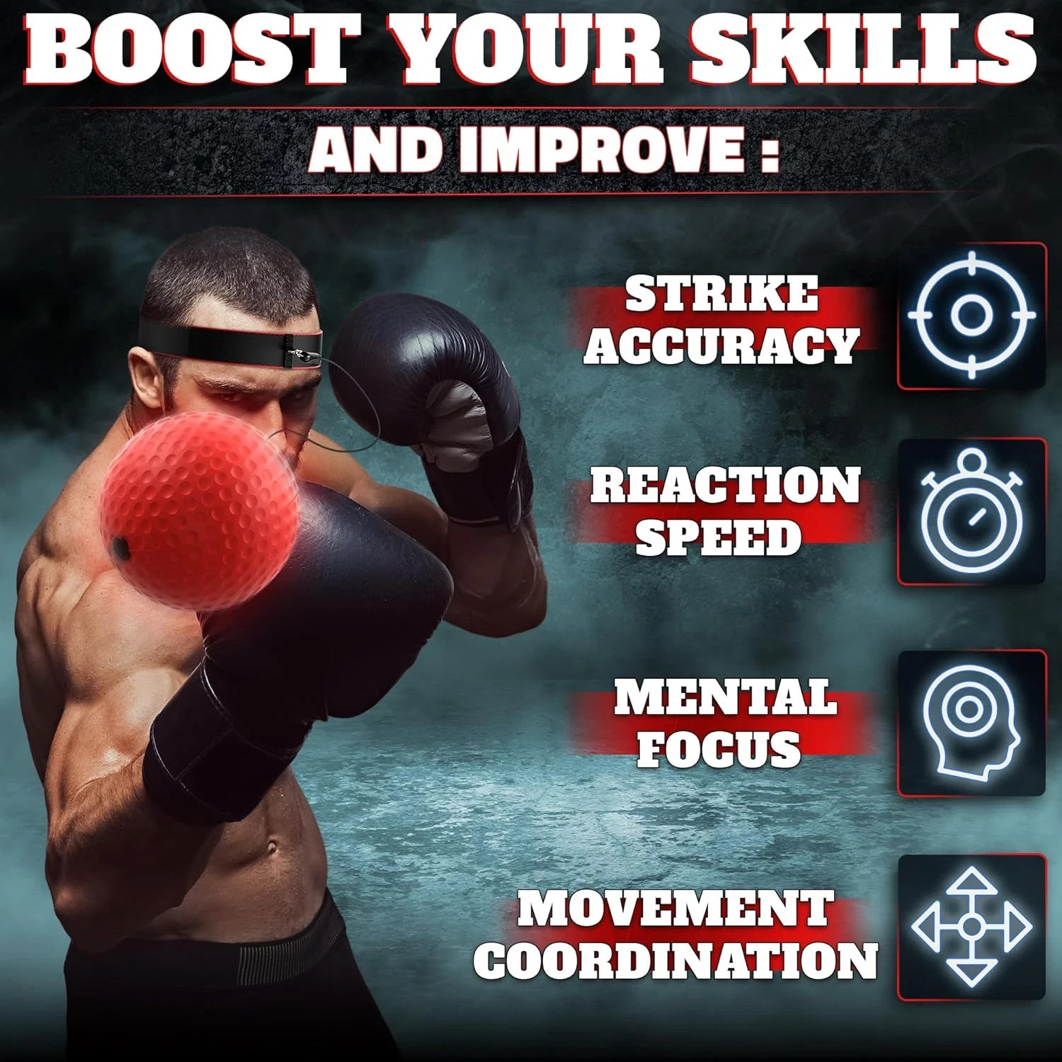 Boxing Reflex Ball Set with 4 Difficulty Balls & 2 Adjustable Headbands – Reacti