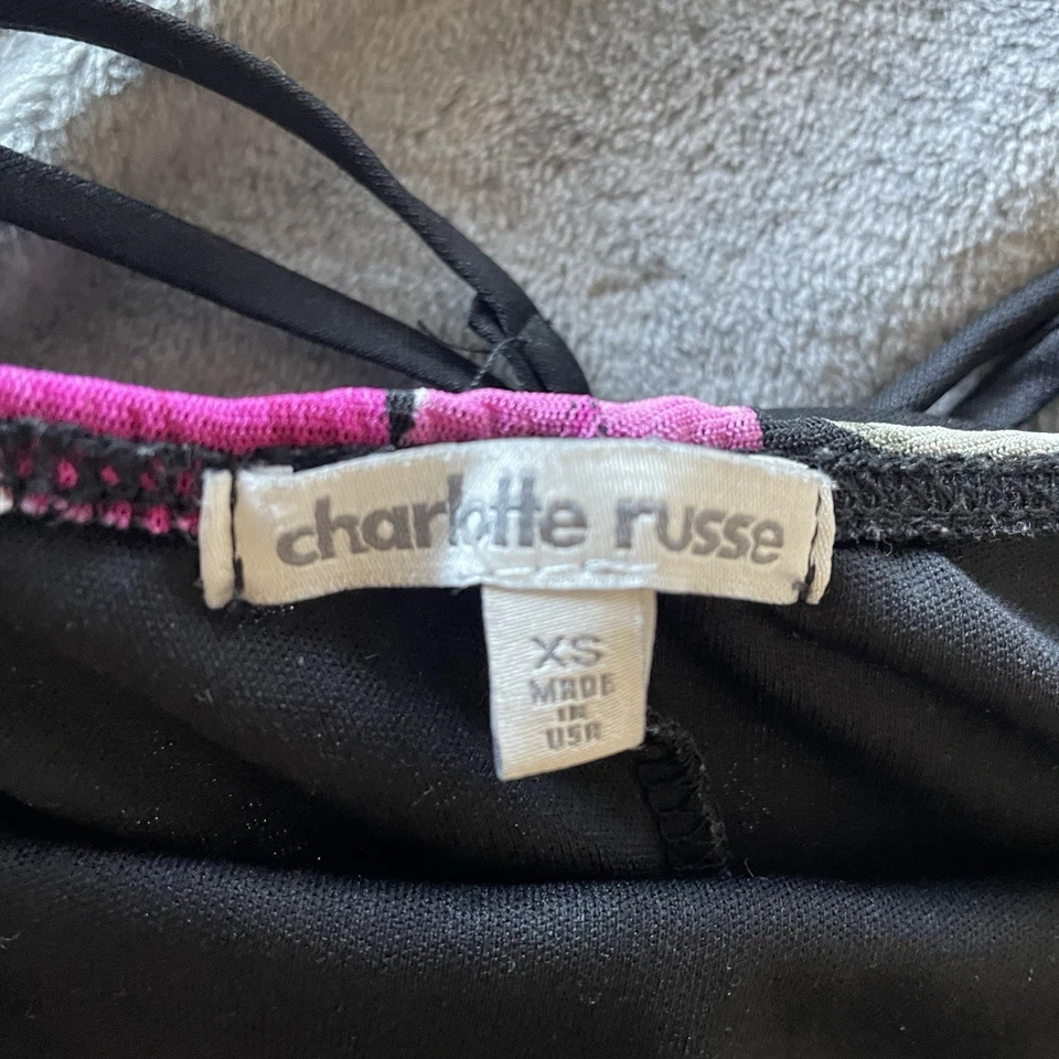 复古 Charlotte Russe 迷你懒人连衣裙女式 XS 黑色花卉 Y2K 童话领 — 第 4/4 张图片