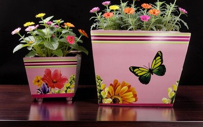 vintage burtons set of 2 wooden outdoor box butterfly planters with plastic inse