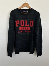 Polo Ralph Lauren Wool Plaid Athletic Dept. Logo Sweater Country Men Size Large