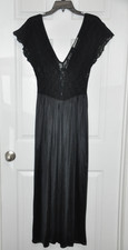 Vintage Cinema Etoile Black Lace Nightgown Size L Made in USA