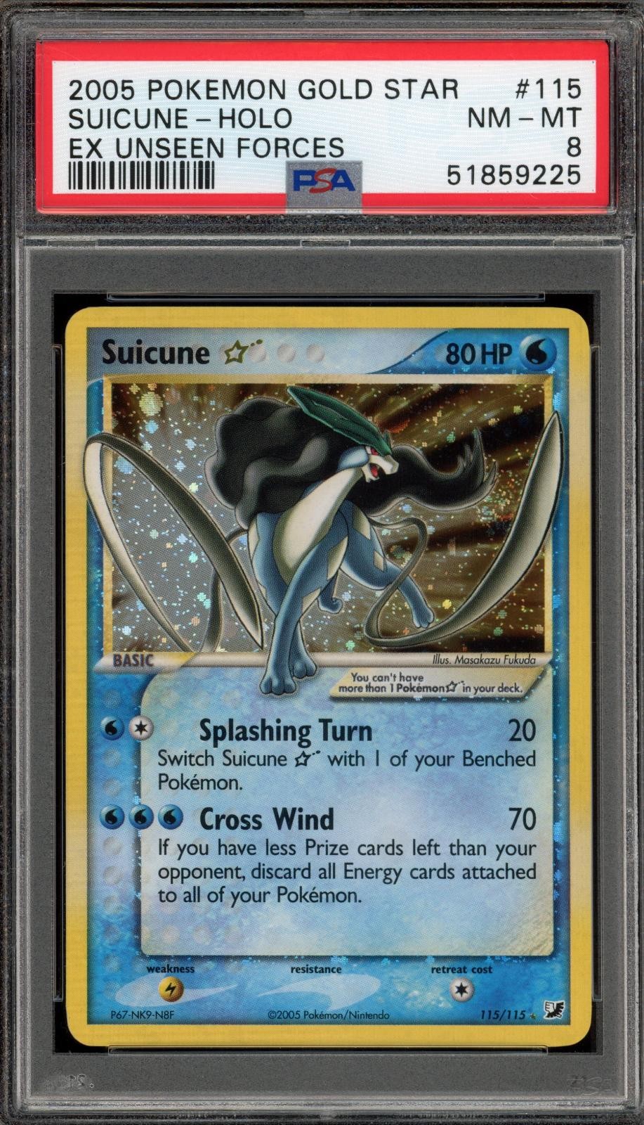 Pokemon Suicune Gold Star Holo Unseen Forces 115/115 PSA 8